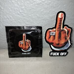 Half-Evil Half Evil 333 F*** Off Condom / Matching Sticker Lot Of One Each Only